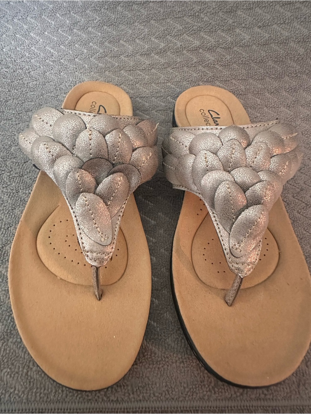 Clarks Metallic Gold Braided Thong Sandals for Women